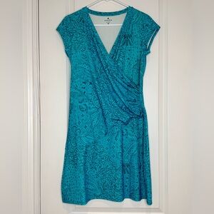 Athleta Nectar faux wrap dress in a turquoise blue paisley print Womens size SP